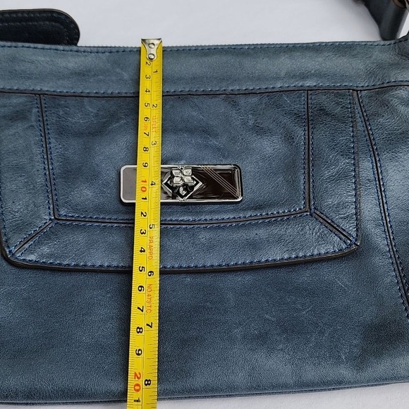 BCBGMAXAZRIA Shoulder Bag Women Blue Leather Buckle Strap Gunmetal Hardware - Picture 11 of 13
